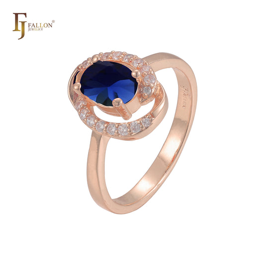 Solitaire halo big colorful CZ 14K Gold ,Rose Gold, 18K Gold rings