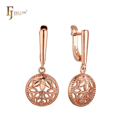 Drop rounded bead filigree cage Rose Gold Russian Lock Earrings