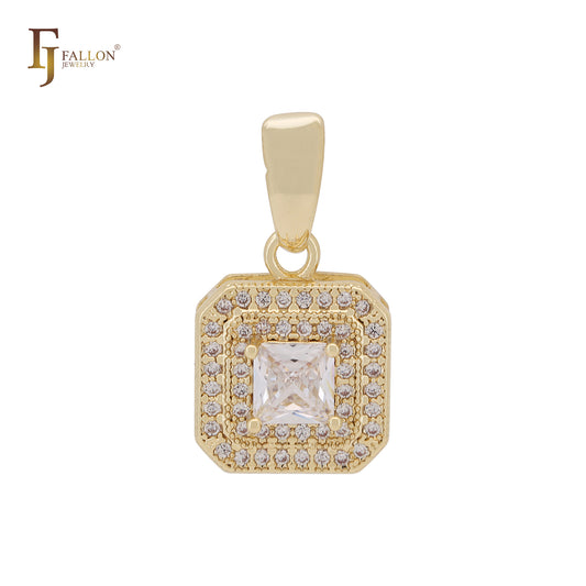 Подвеска из золота 14 карат с двойным ореолом и белыми фианитами