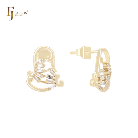 Pendientes de oro de 14 quilates con circonitas blancas en racimo