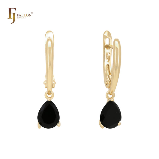 Solitaire apple green drop CZ Rose Gold Russian Lock Earrings