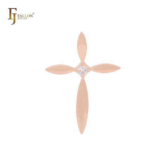 Colgante de cruz latina con circonitas blancas en oro rosa