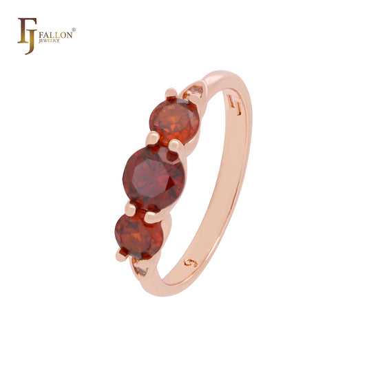Компактные тройные круглые алые красные фианиты розовое золото обручальные кольца