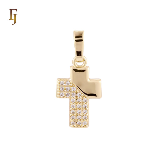 Latin Style of half cluster white CZs 14K Gold, Rose Gold Religious Christian Cross Pendant