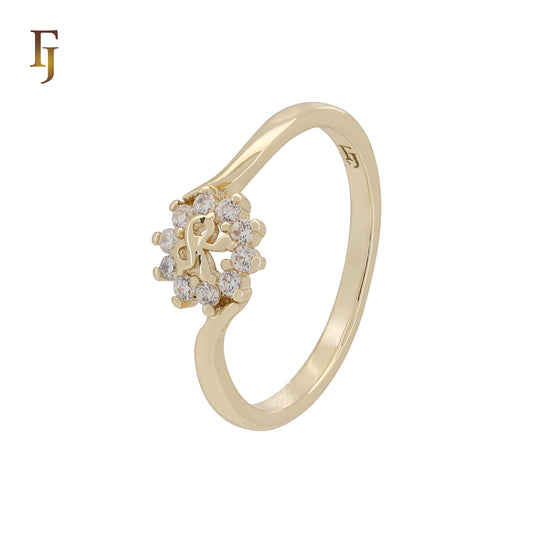 Initial R CZ Gold Ring for Women | Personalized Letter Jewelry | Elegant Dainty Gold-Plated Band | FJ Jewelry