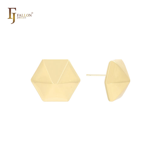 Шестигранные геометрические серьги-гвоздики из золота 14 карат, розового золота, белого золота в форме сверла