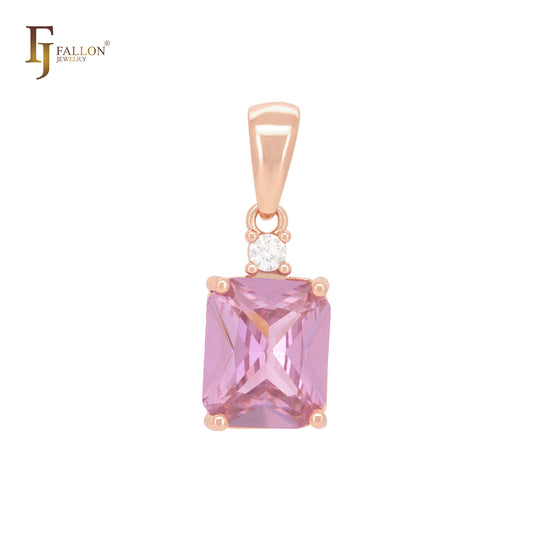 Colgante solitario de dos tonos en oro rosa con talla esmeralda y circonitas blancas