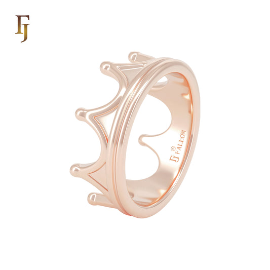 Rose Gold Glossy Fashion Crown Rings of FJ Jewelry