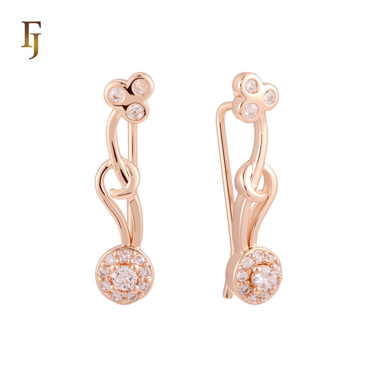 Halo rounded white CZs Rose Gold Crawler Earrings Ear Climber