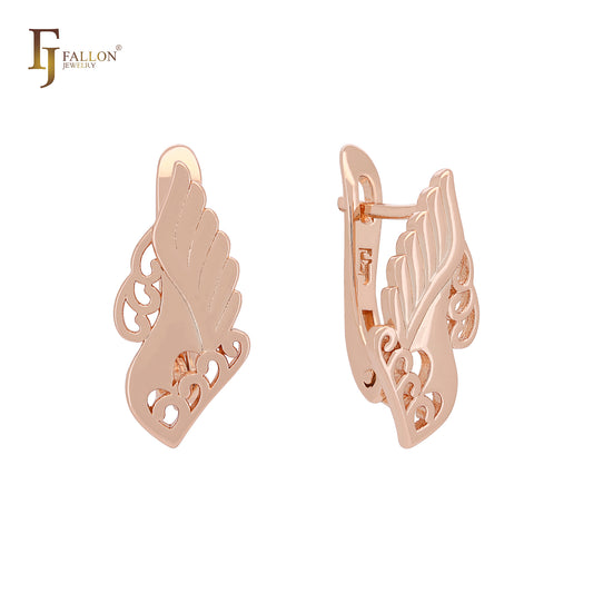 Feather wing of Angel Rose Gold Russian Lock Earrings