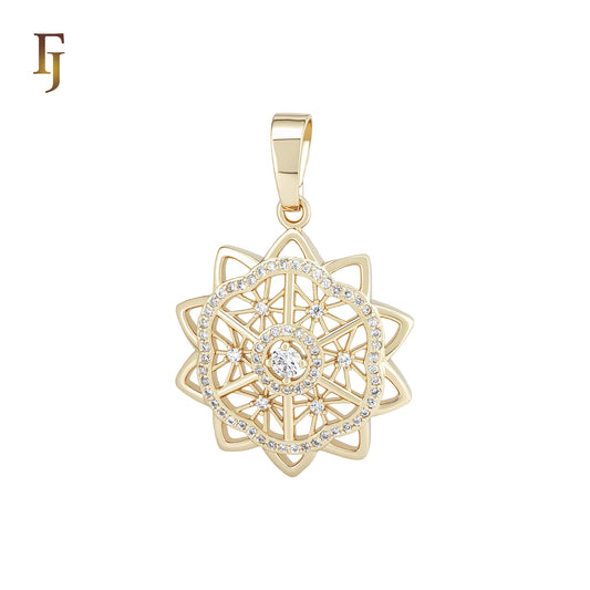 Snowflake of white CZs 14K Gold Pendant