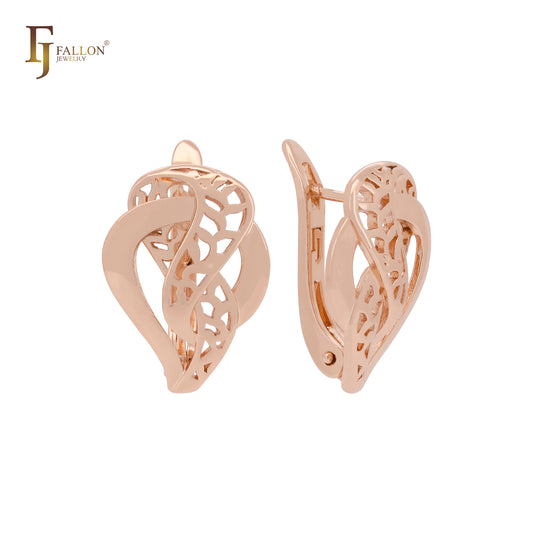 Overlapped interlocking filigree of branches Rose Gold Russian Lock Earrings