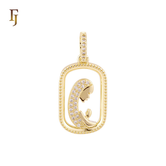Praying lady of white CZs 14K Gold, Rose Gold Pendant