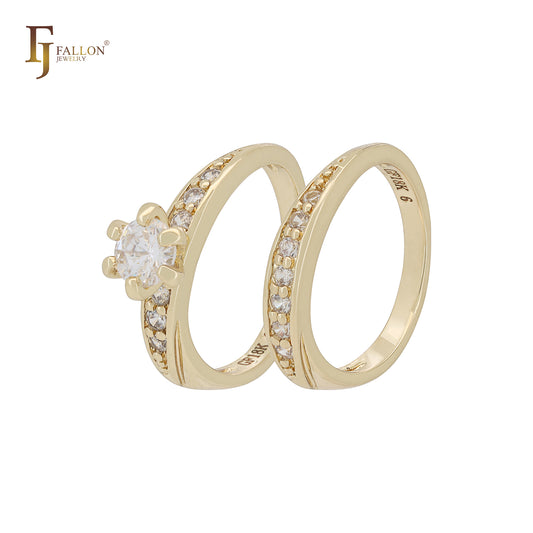 Alianças de casamento em ouro 14K com zircônias cúbicas brancas em cluster