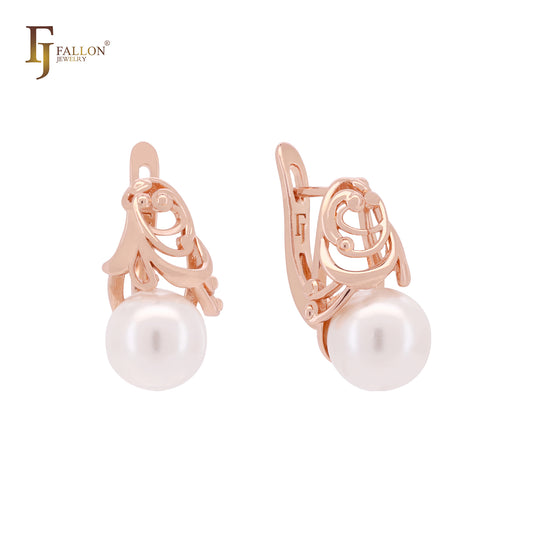 Fruitful filigree Pearl Rose Gold Russian Lock Earrings