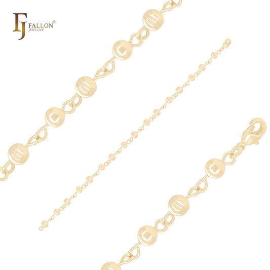 Double patterned beads link 14K Gold Beads Bracelets