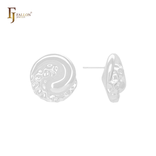 Серьги-гвоздики из смешанного глянцевого и самородного золота в форме округлого диска из 14-каратного золота, розового золота и белого золота