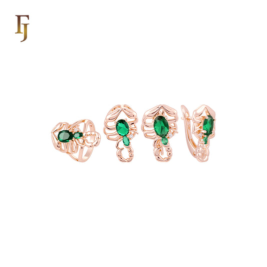 Great Scorpio of Emerald Green CZs Rose Gold Jewelry Set with Rings and Pendant