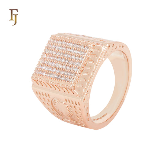 Cluster white CZs Signet Rose Gold Men's Rings