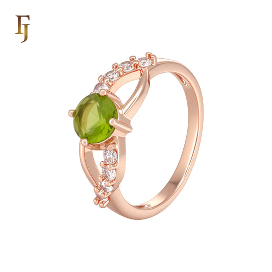 Solitaire Olive Green CZ of white CZs Rose Gold Fashion Rings