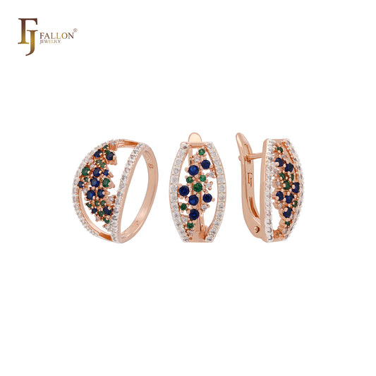 Conjunto de joyas de dos tonos en oro rosa con anillos y constelación de estrellas y circonitas de colores