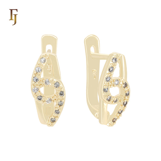 Curved Russian Lock Earrings with CZ – 8×18mm Gold Finish Design by FJ Jewelry