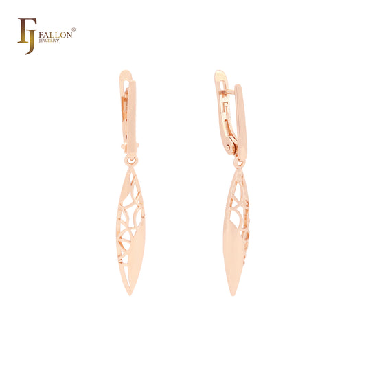 Marquise filigree drop Rose Gold Russian Lock Earrings