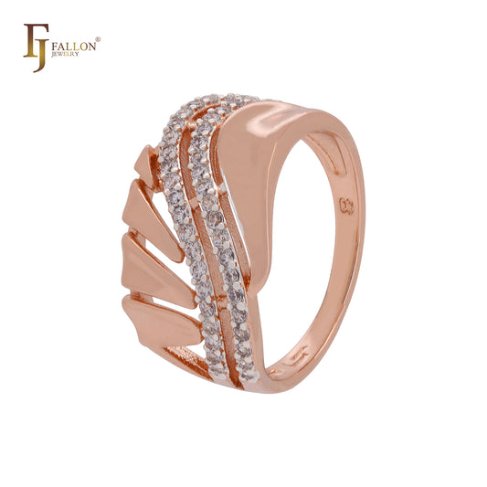 Double row of white CZs embedded Rose Gold two tone Russian Lock Earrings