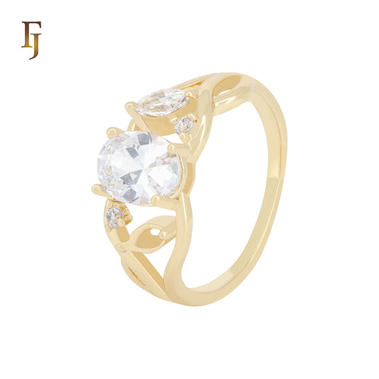 Cluster Solitaire oval cut white CZ 14K Gold Fashion Rings