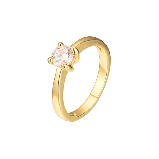 18K ゴールド、14K ゴールド メッキ色のソリティア プレーン デザイン リング