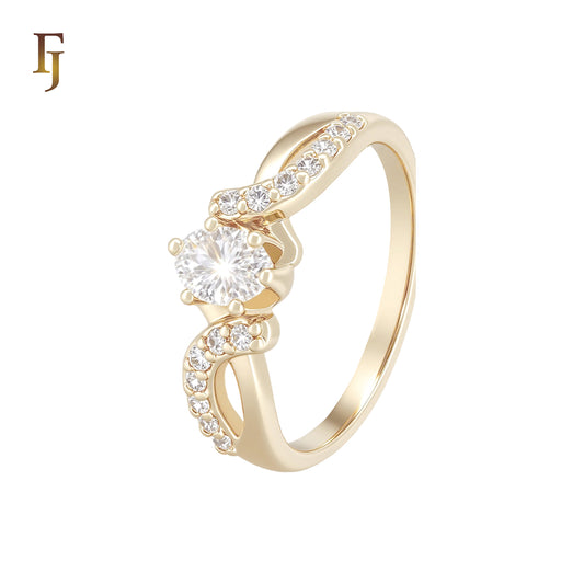 Spinning ribbons of white CZs Solitaire Oval CZ 14K Gold Fashion Rings