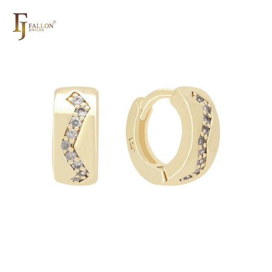 ZigZag White CZs cluster 14K Gold Huggie Earrings