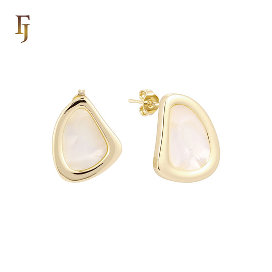 Irregular rounded shaped of Black or White Onyx 14K Gold, Rose Gold Stud Earrings