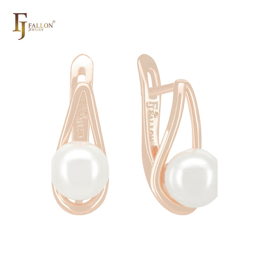 Solitaire Pearl of teardrop wire Rose Gold Russian Lock Earrings