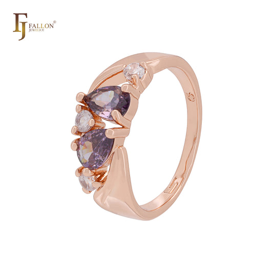 Cluster Purple white CZs Rose Gold Fashion Rings by FJ Jewelry