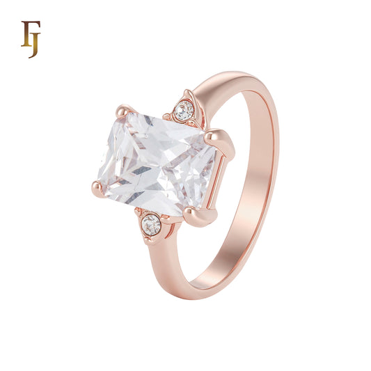 Squared white CZs Solitaire Rose Gold Fashion Rings