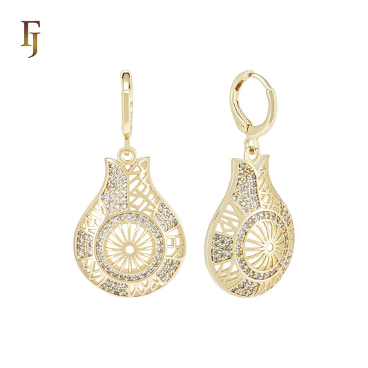 Rose flower filigree filigree of white CZs 14K Gold Huggie drop Earrings
