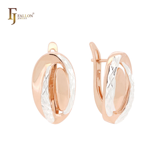 Double Oval crossing Rounded geometric Rose Gold two tone Russian Lock Earrings