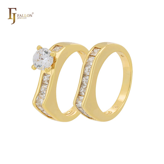 Alianças de casamento em ouro 14K com zircônias cúbicas brancas em cluster