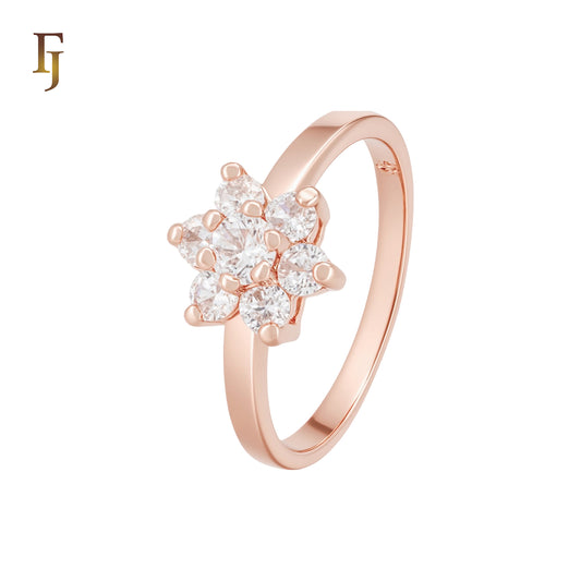 Cluster white CZs Flower Rose Gold Fashion Rings