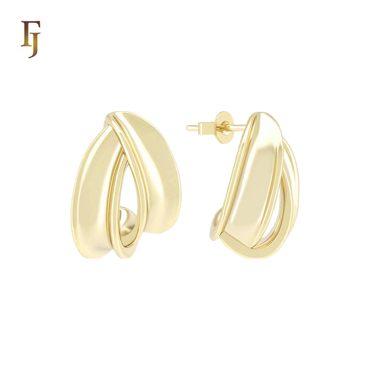 Double Crossing Ribbons 14K Gold, Rose Gold Stud Earrings