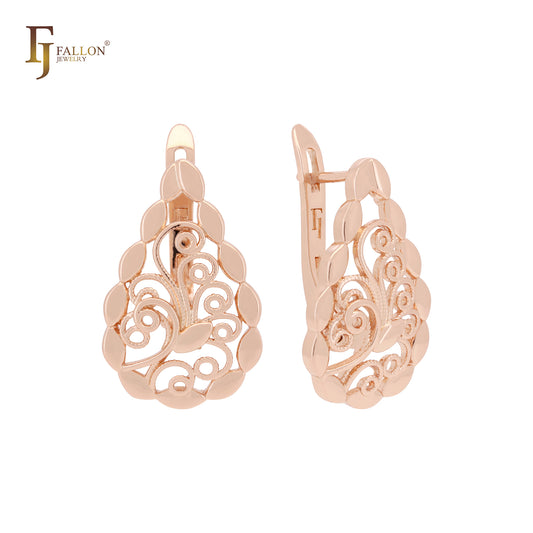 Marquise and filigree embraced Rose Gold Russian Lock Earrings