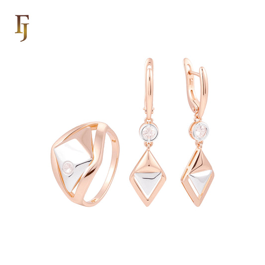 The Spade Rhombus of Solitaire White CZ Rose Gold two tone Jewelry Set with Rings