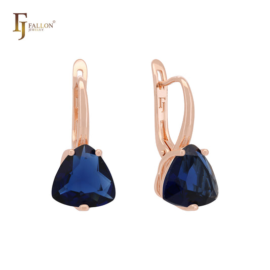 Solitaire triangular white or Colorful CZ Rose Gold Russian Lock Earrings