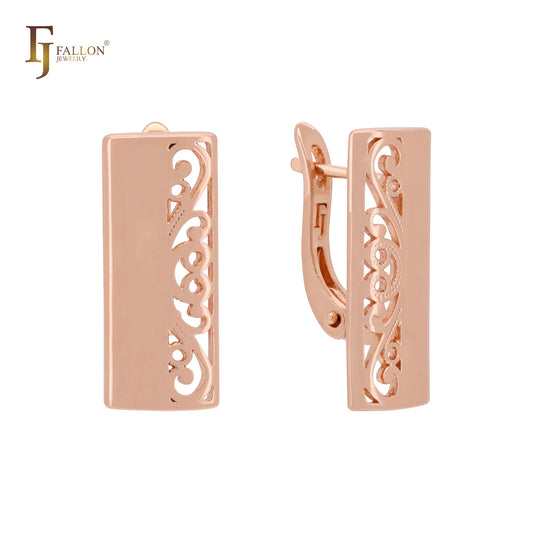Oblong half filigree Rose Gold Russian Lock Earrings