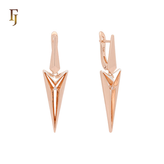 Geometric Russian Lock Earrings – Rose Gold Plated Long Triangle Drop Earrings | Bold Modern Jewelry by FJ Jewelry