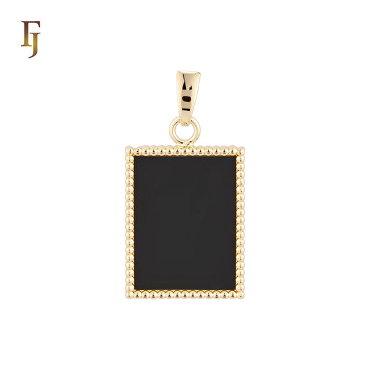 Mirror of Black or White Onyx Beads Frame 14K Gold, Rose Gold Pendant