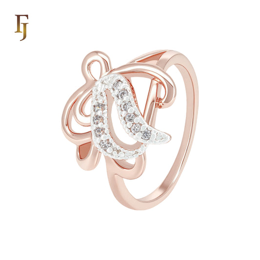 Dancing Flower butterfly of white CZs Rose Gold two tone Fashion Rings