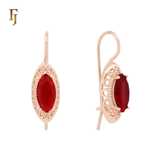 Colorful Marquise Drop Wire Hook Earrings – 10.4×22mm Rose Gold, Red/Blue/Green Options by FJ Jewelry