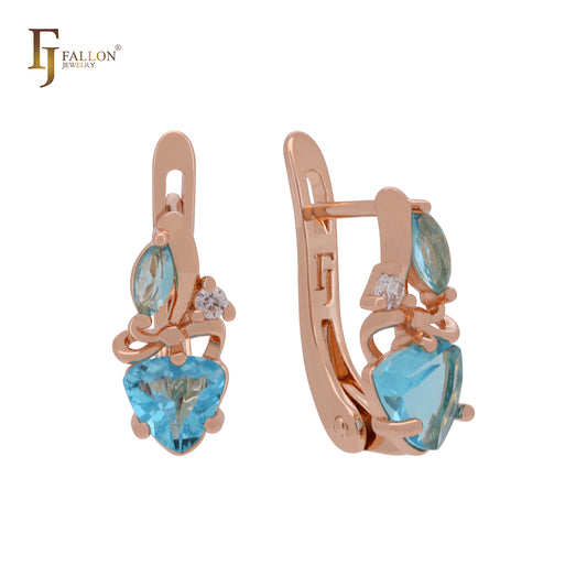 Cluster lake blue CZs Rose Gold Russian Lock Earrings